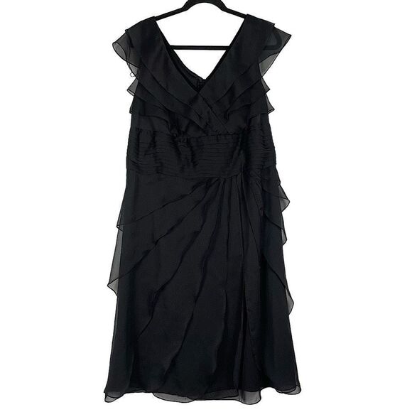 Adrianna Papell Occasions Black Ruffled Cocktail Dress - Women’s 16W - Picture 1 of 6